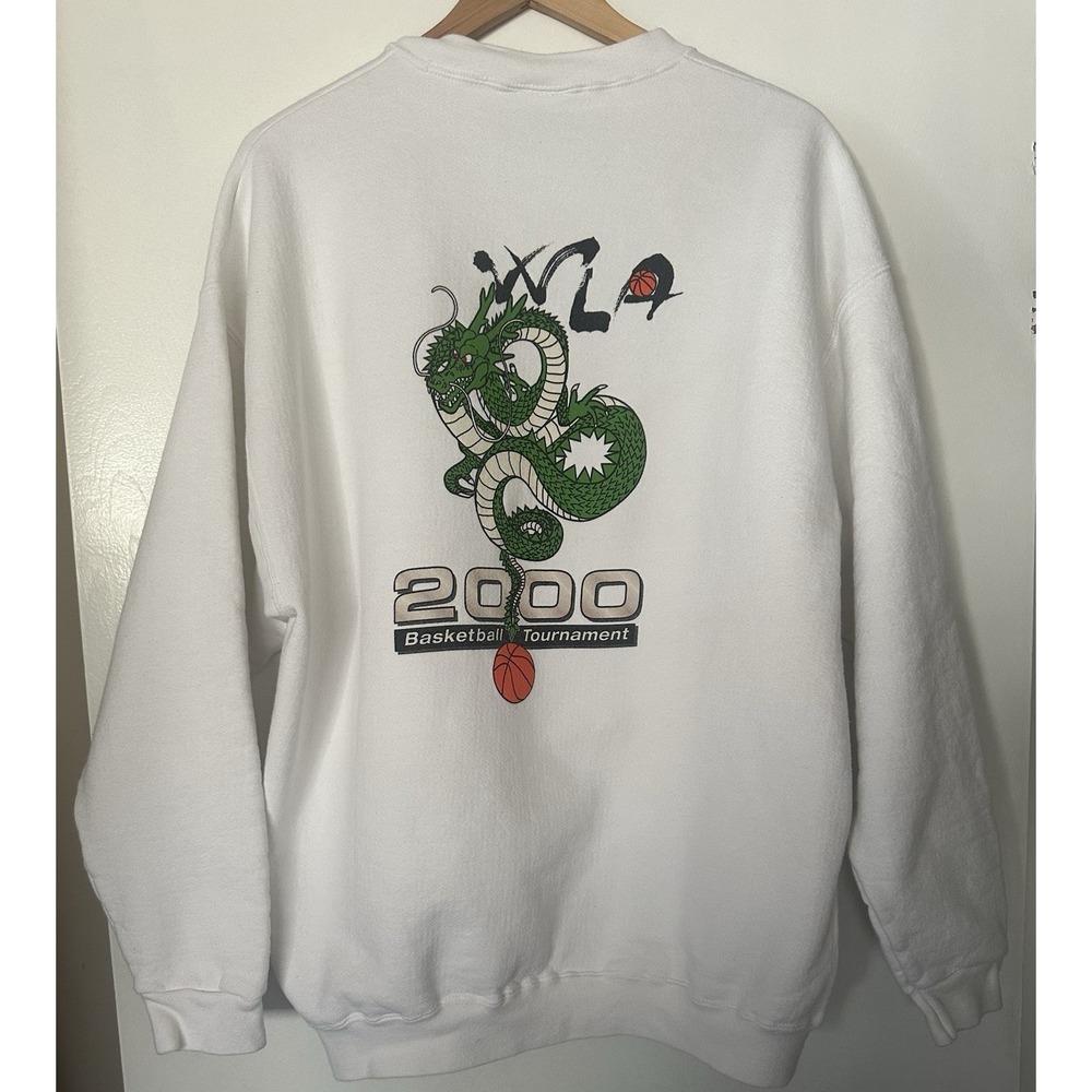 Y2K 2000‎ Men's XL white sweatshirt basketball dragon Graphic Los Angeles